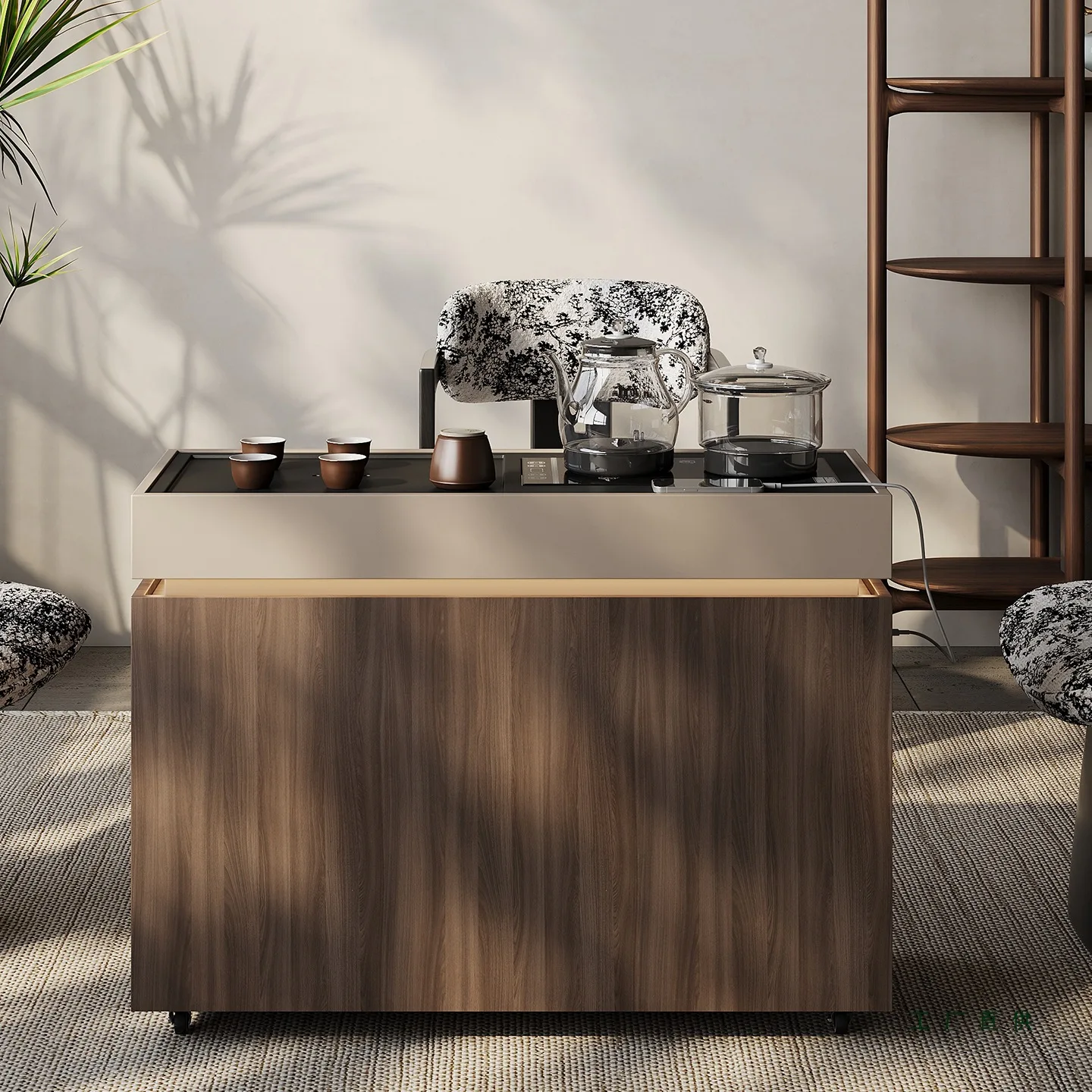 

Современный минималистичный мобильный чайный бар, автомобильный чайник, встроенный диван, приставной столик, балконный чайный столик, небольшой чайный столик из цельного дерева