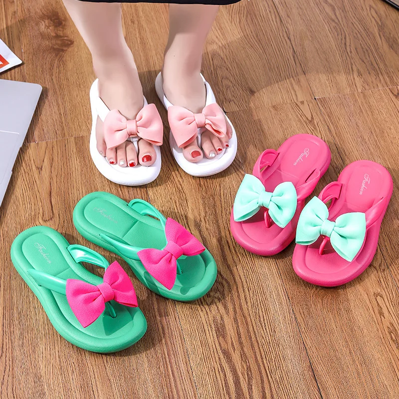 Summer Slippers Women Bow Beach Slides Thicken Sandals Flat EVA Home Shoes Flip-flop Fashion Casual Sweet Girl Platform Footwear