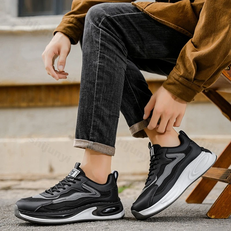 

Дышащие мужские кроссовки, весенне-осенние новые трендовые удобные уличные кроссовки, винтажная нескользящая повседневная обувь, увеличивающая рост