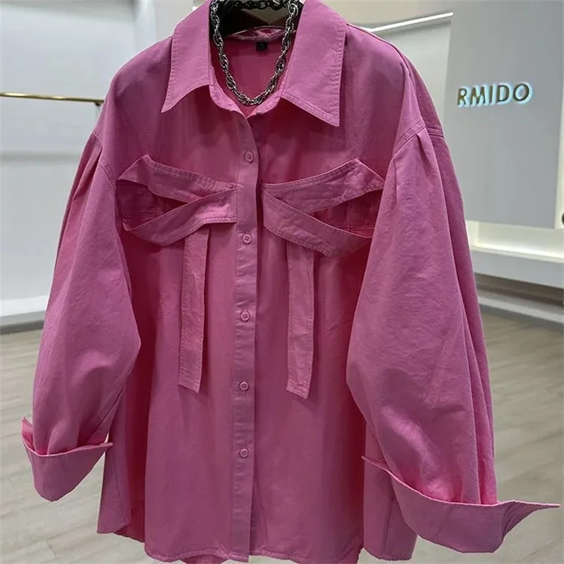 

2025 Female Large Size 4XL Solid Color Blouse Coat Spring Women Leisure Bow Cardigan Blouse Korean Lady Long Sleeves Shirts Top