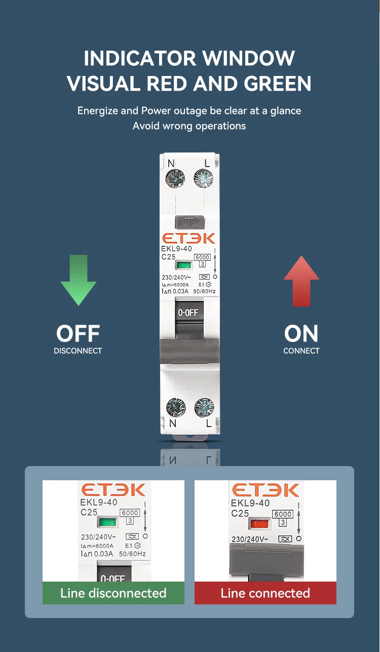 ETEC RCBO Typ A Fehlerstrom-Schutzschalter 6KA 1P+N DPN Mit Überstrom- und Leckageschutz 30mA EKL19-40 – Detail 6