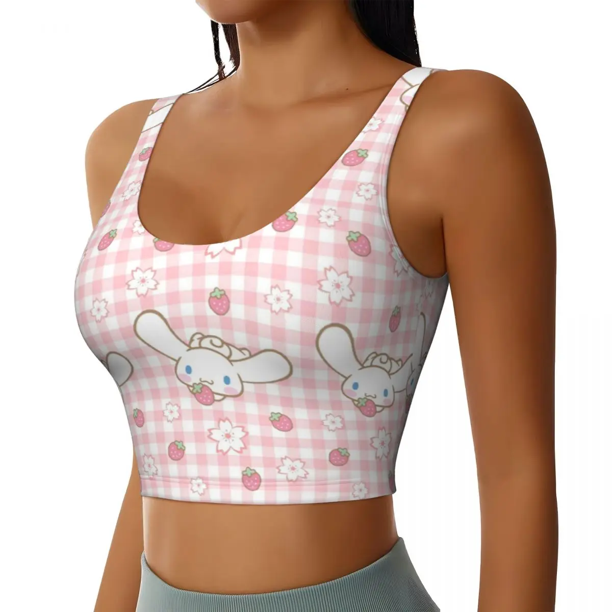 Custom High Impact Anime Cartoon Cinnamoroll Sports Bra for Women Gym Workout Yoga Crop Top