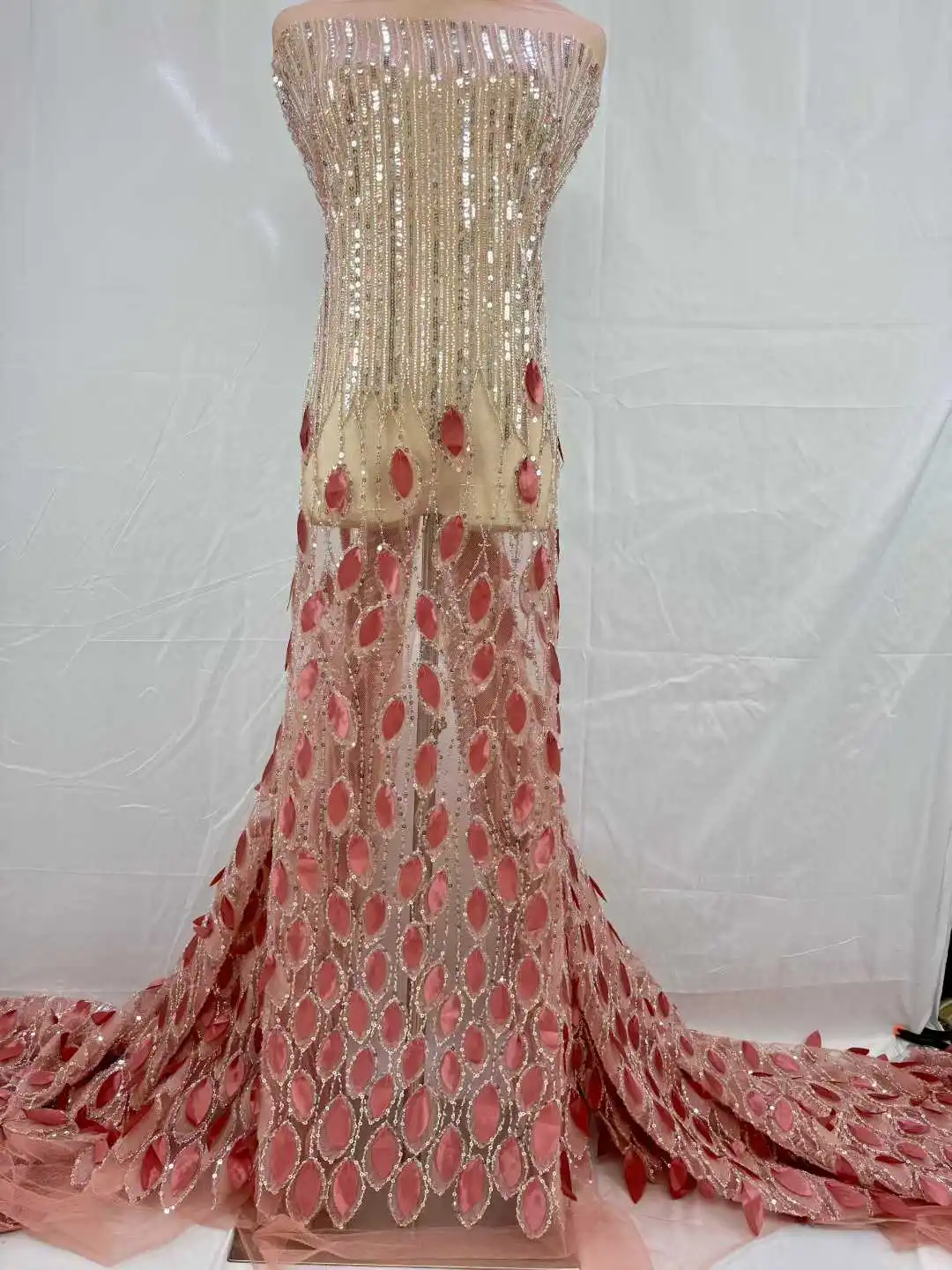 아프리카 패셔너블 나이지리아 레이스 원단 2026 아프리카 프렌치 스타일 스팽글 비즈 레이스 원단 이브닝 가운 & 웨딩 5Y 1878