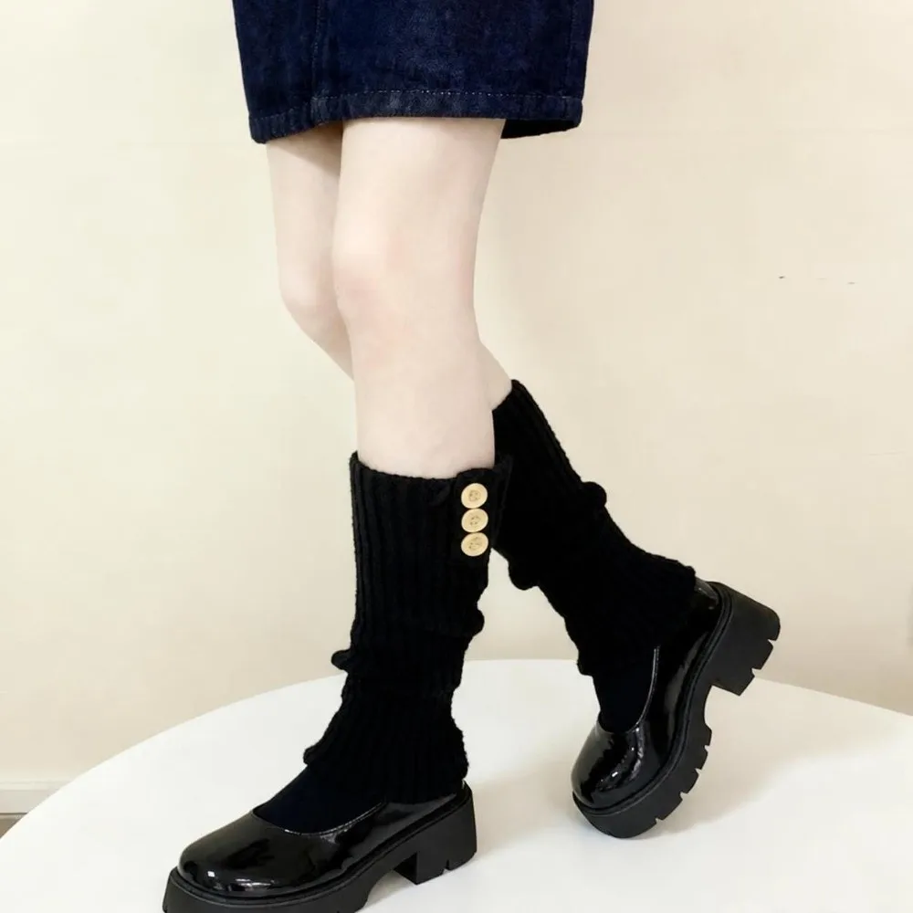 Crochet Lolita Leg Warmers Stretchy Fluffy Knitted Boot Cuffs Warm Foot Cover Retro Buttons Decoration Stretchy Boots Covers