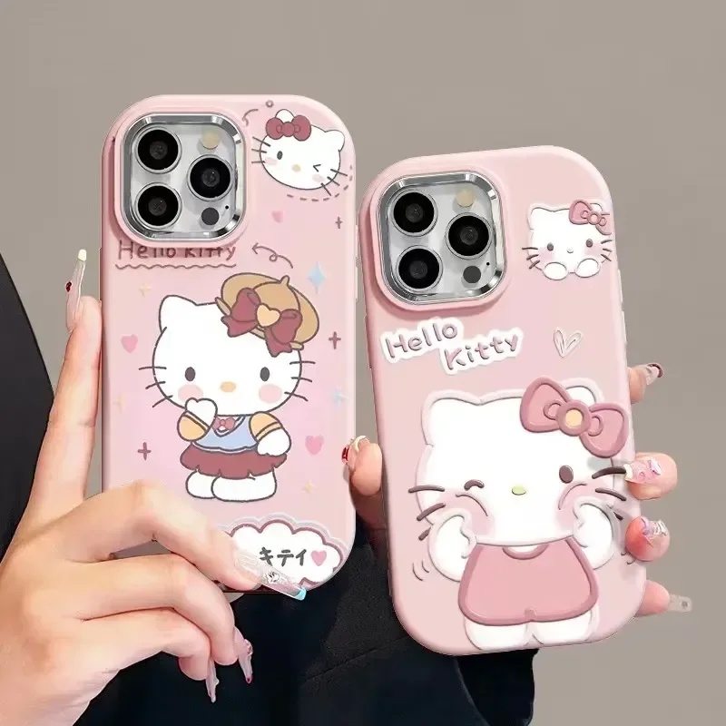 Original Sanrio Hello Kitty Cute Phone Case For iPhone 15 14 13 12 11 Pro Max 7 8 Plus XR XS MAX Anti Fall Girl Cover Y2K