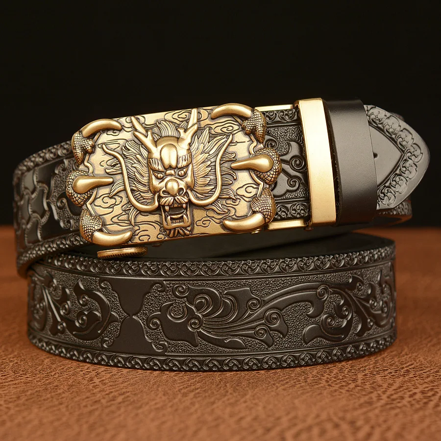 

Luxury Carved Belt Men Domineering Claw Dragon Retro Automatic Buckle Belt Fashion Personality Men's Genuine Leather Jeans Belts