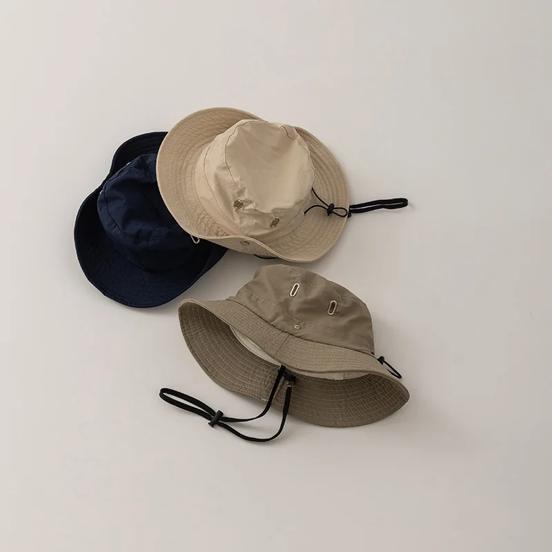 

UV Protection Kids Fisherman Cap Solid Color Children Bucket Caps 3-8year Boy Girl Big Brim Visors Baby Drawstring Sunscreen Hat