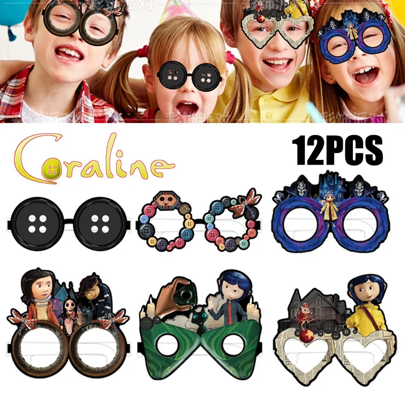 

12pcs Films Coralines Button Eyes Party Decoration Paper Glasses Masks Photo Cosplay Props Children's Hallowmas Party Supplies