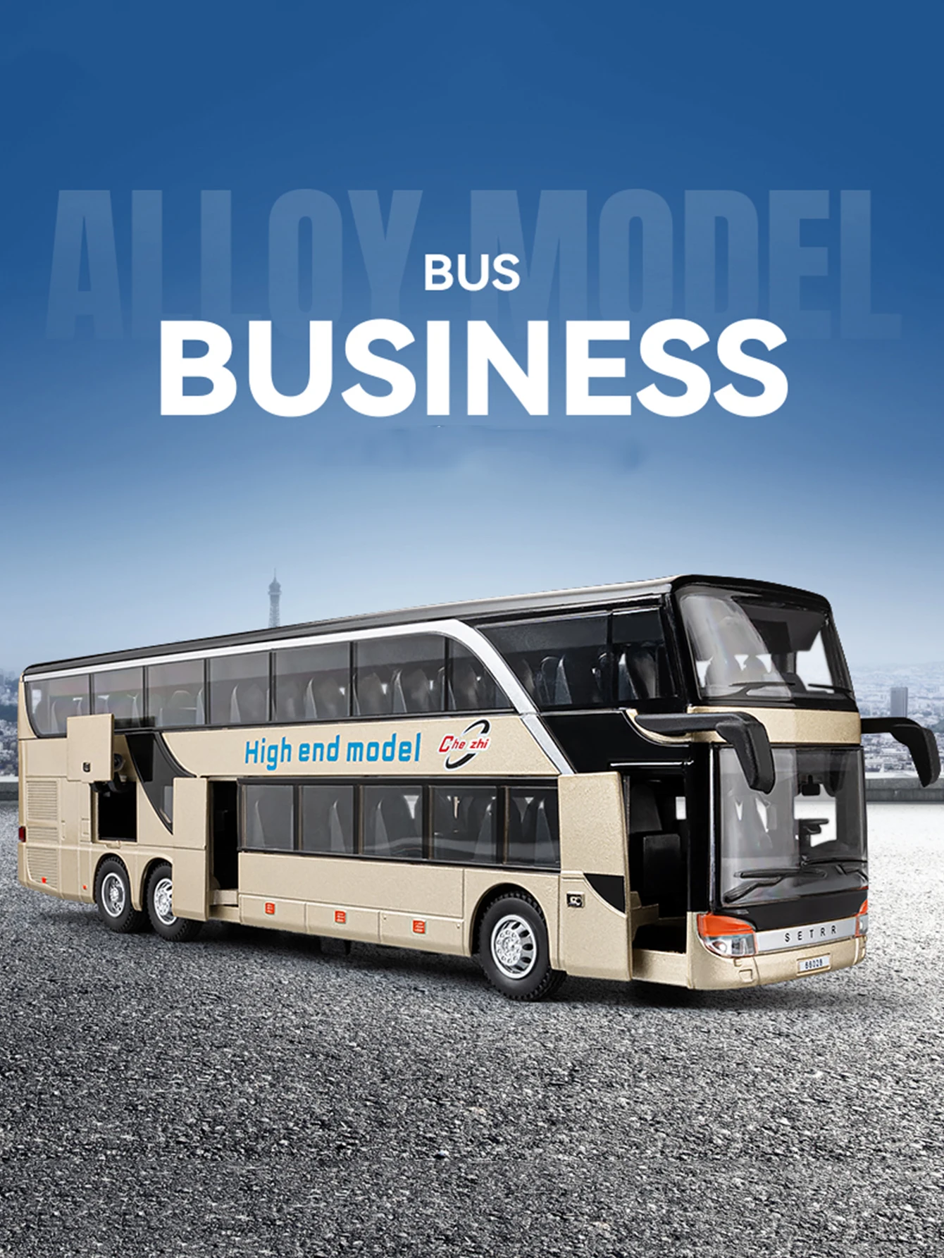 

1: 30 simulation zinc alloy double decker bus model car, static ornament, metal collectible gift car