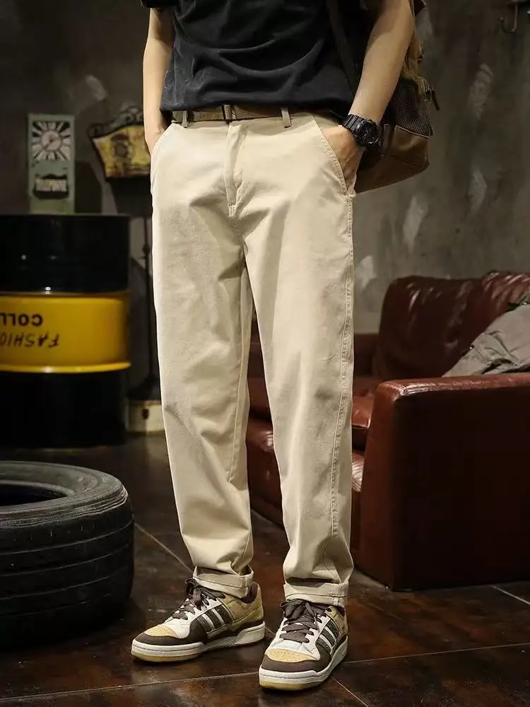 

High-End Vintage Pure Cotton Workwear Casual Pants Men's Tapered Straight Loose Versatile Commuter Nine-Piece Pants