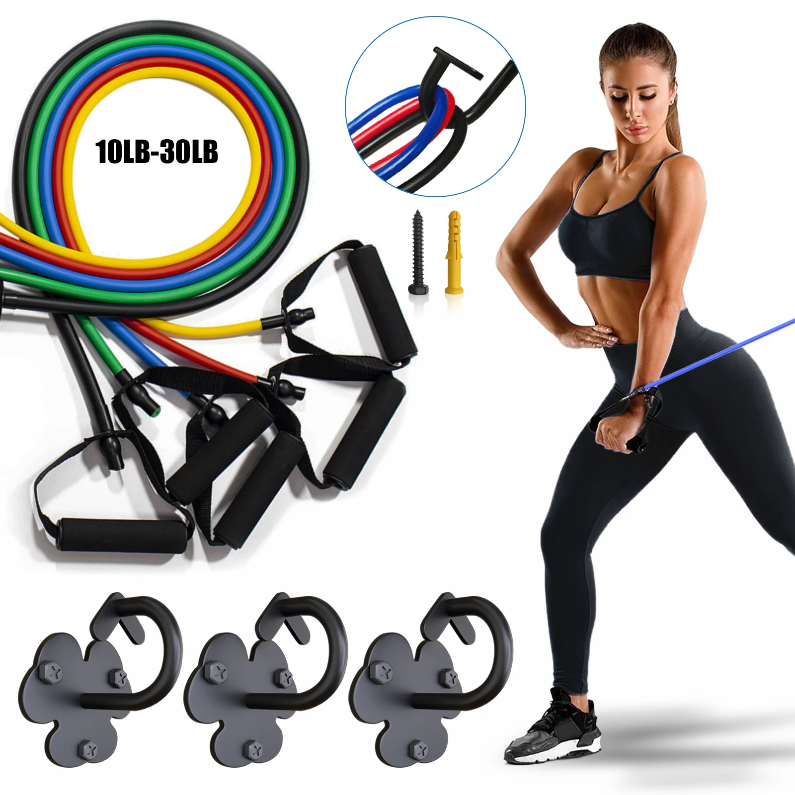 

Resistance band wall anchor, wall mounted fitness band holder, space saving, suitable for different levels of strength training