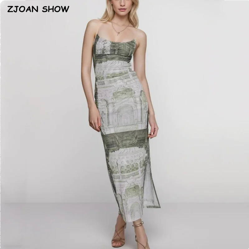 Robe Éducative Longue en Maille Verte pour Femme, Tenue Sexy, Dégradé Totem, Slim, Taille GT, Hanches, Dos aux, Ourlet Fendu, 2024