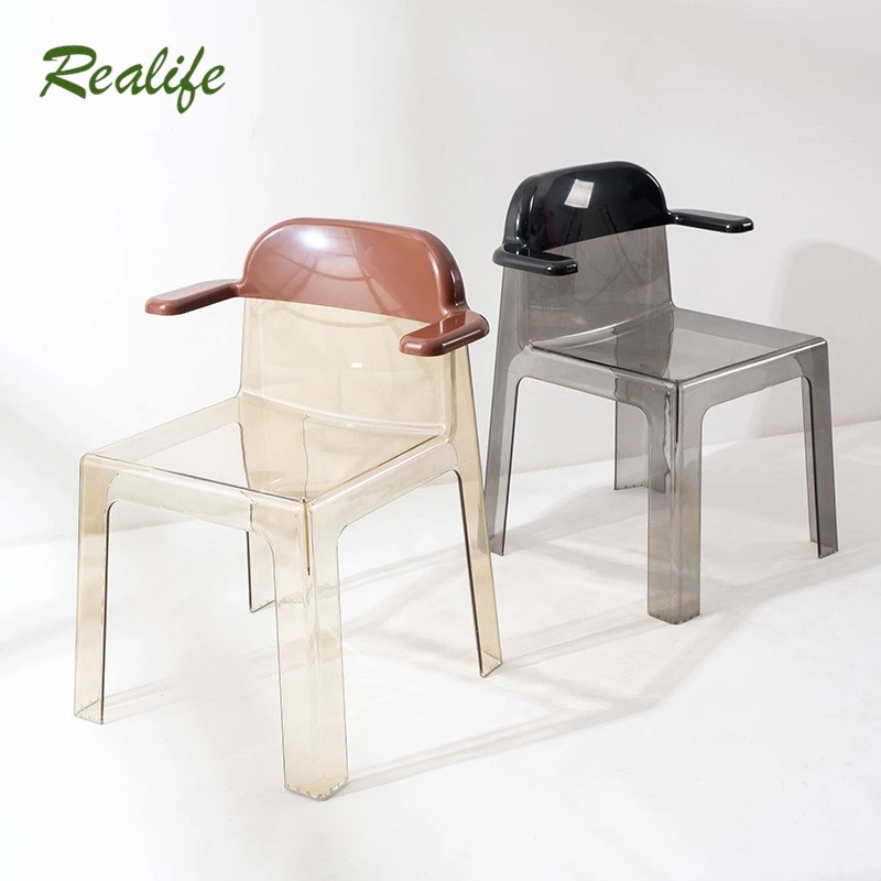 

Realife 2024 Transparent Acrylic Dining Chair Nordic Home Armrest Creative Fun Chair Designer Net Celebrity Restaurant Chair