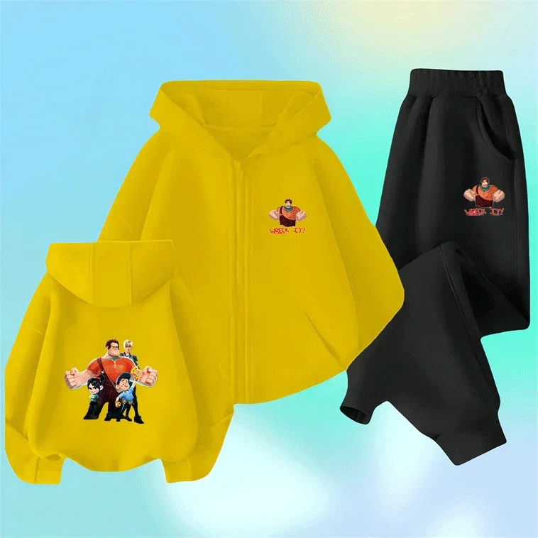 

Stylish Wreck-It Ralph Girls Little Boys Zip Up Hoodie Set Cute Cartoon Print Windproof Warm Autumn Winter New