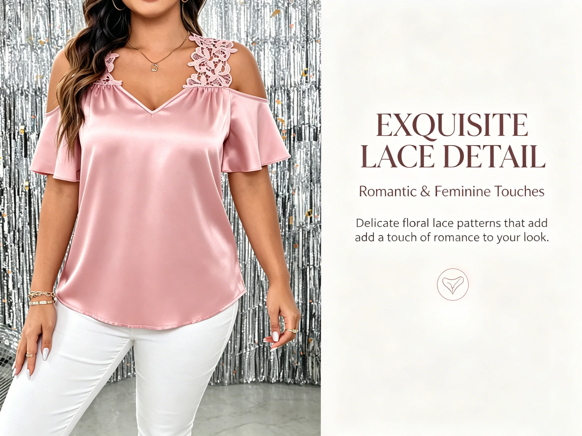 Übergröße Spitzen-Insert Peplum-Bluse Elegantes Abendparty-Oberteil Glamouröse Passform – Detail 3