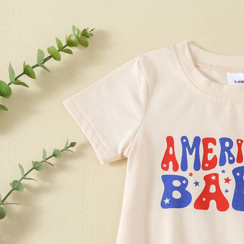 

Newborn American Flag Baby Short Sleeve Crewneck Patriotic Print Casual Romper Independence Day Jumpsuit Infant Summer