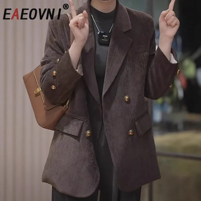 

EAEOVNI Vintage Women's Suit Coat Winter Thick Notched Collar Long Sleeve Button Blazer Jacket Fashion 2026 New Clothing