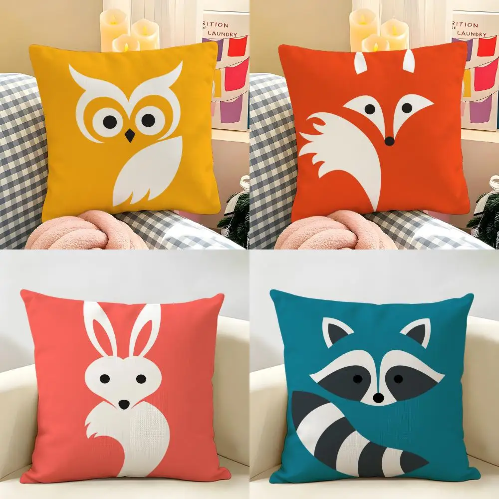 Minimal Woodland Friends Cushion Cover Natural Linen Double Sided Print  Throw Pillow Case for Sofa Couch Home Decor