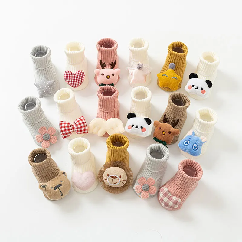 Baby socks spring and autumn non-slip floor socks newborn baby socks in the tube cartoon 3D doll toddler socks 0-24 months