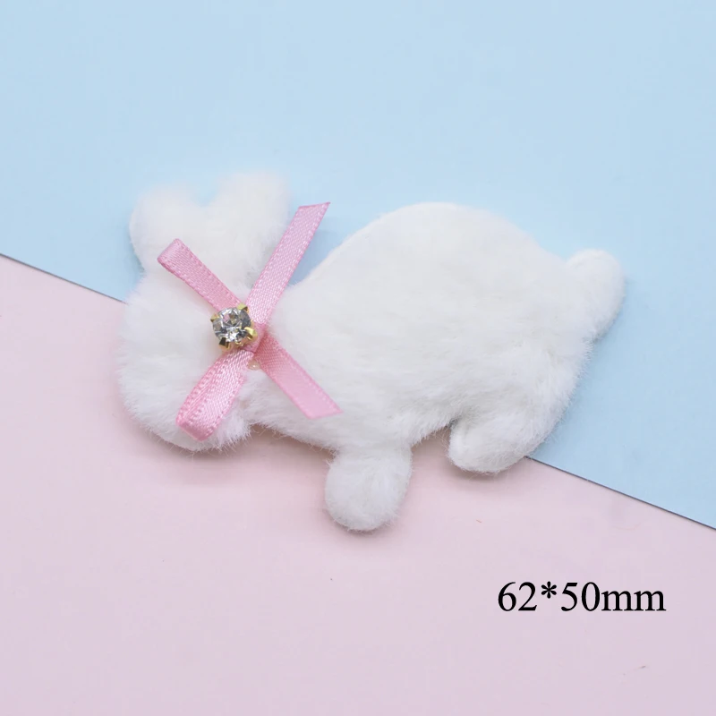 10Pcs Padded Plush Rabbit with Bow Appliques for DIY Clothes Hat Leggings Sewing Patches Headwear Hair Clips Decor Accessories