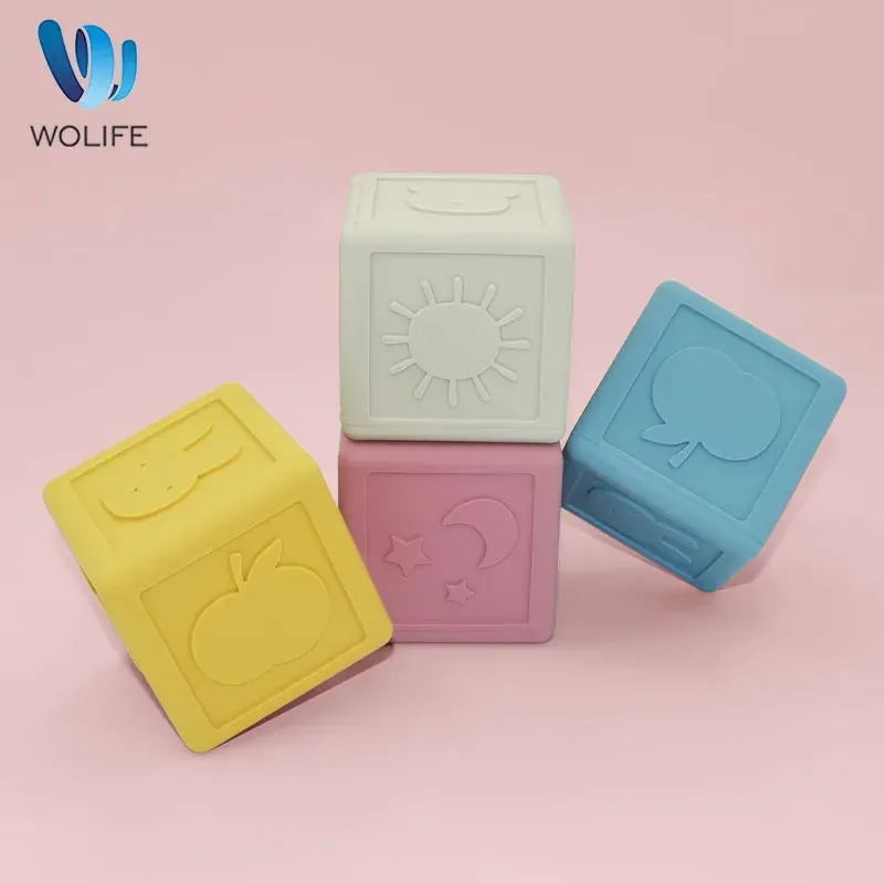 Baby Silicone Blocks 3D Square Silicone Blocks BPA-Free Educational Montessori Toys Baby Teether Gifts Stacking Toys