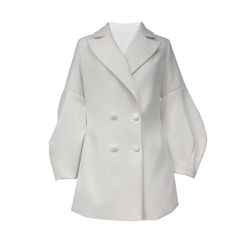 

Модная однотонная шерстяная куртка для женщин, осенний двубортный прямой топ, кардиган, зимнее офисное женское пальто с лацканами, верхняя одежда