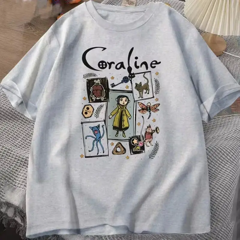 

Футболка Coraline на Хэллоуин, винтажная жуткая женская мужская одежда, ретро Sle, трапециевидной формы Sve, льняной материал, другой материал 00%