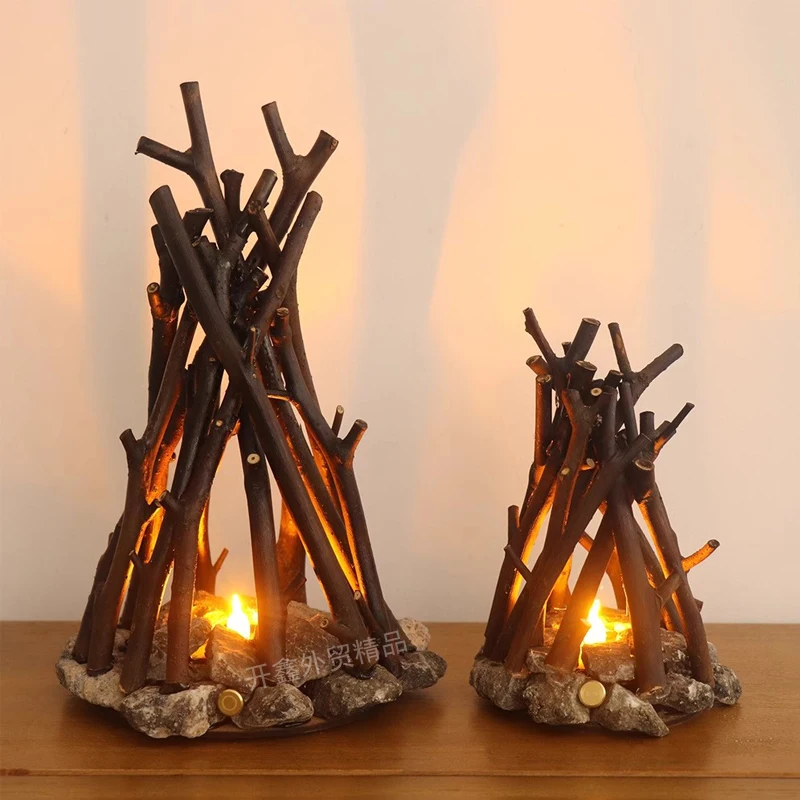 Bonfire table lamp solid wood stone personalized modeling table lamp gift gift decorative lamp clear bar desktop atmosphere ligh