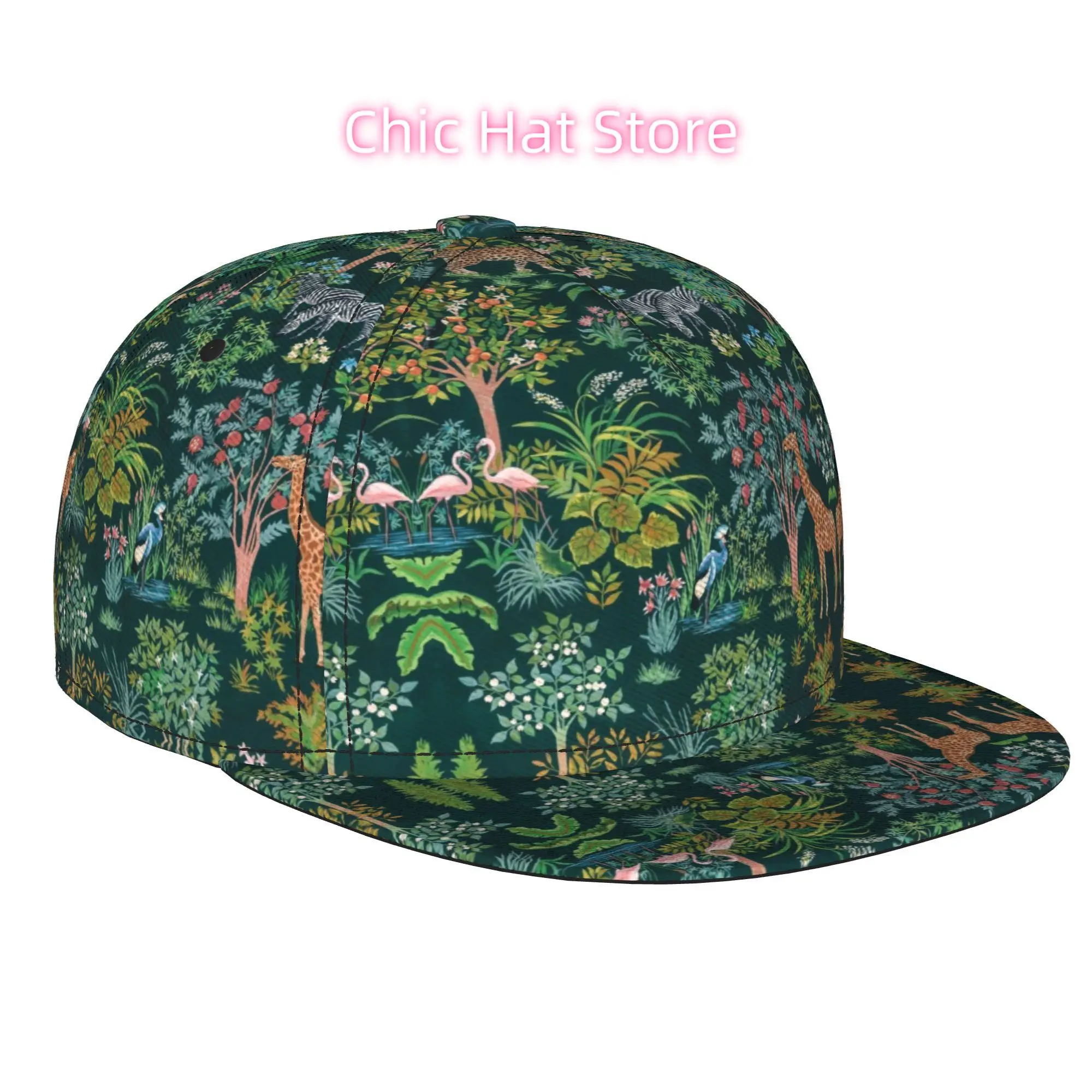 Jungle Wildlife & Foliage Pattern 1pc Fully Printed Hip-hop Caps, Baseball Caps, Stylish Flat-brimmed Baseball Caps, Trucker Cap