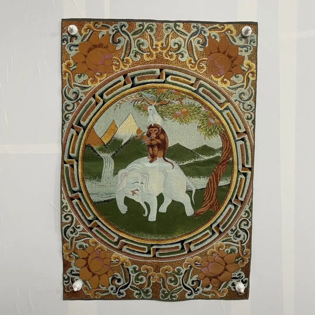 

Embroidery Elephant Monkey Canvas Painting Animal Wall Decor Painting Silk Brocade Painting Home Decor Mural