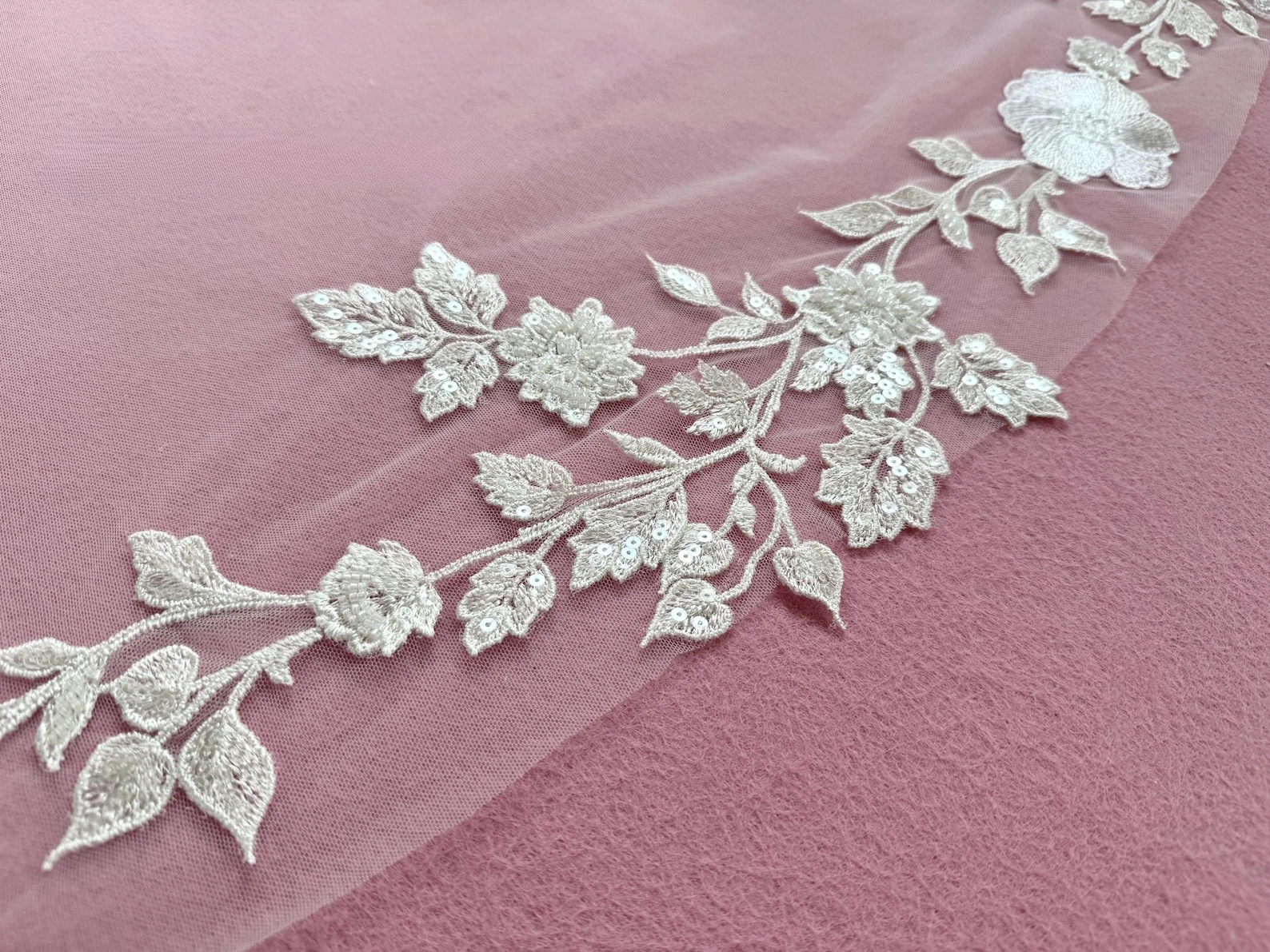 

White Ivory Wedding Veil With Floral Lace Wedding Accessories Bridal Veil Handmade Custom Length Style