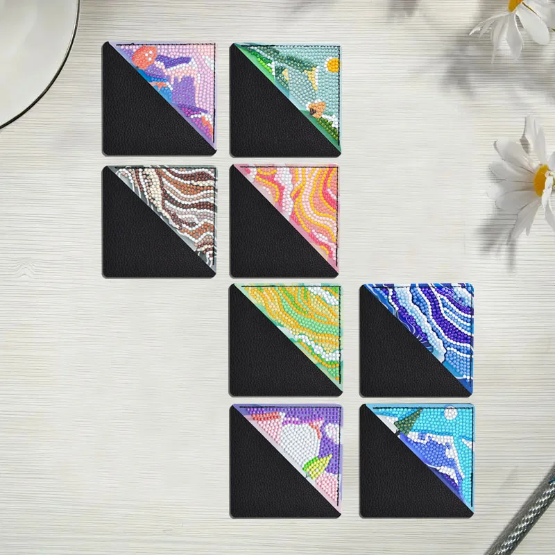 

8pcs DIY Landscape Diamond Painting Bookmark Corner PU Leather Book Marks Crystal Rhinestone Diamond Art for Adults Beginners