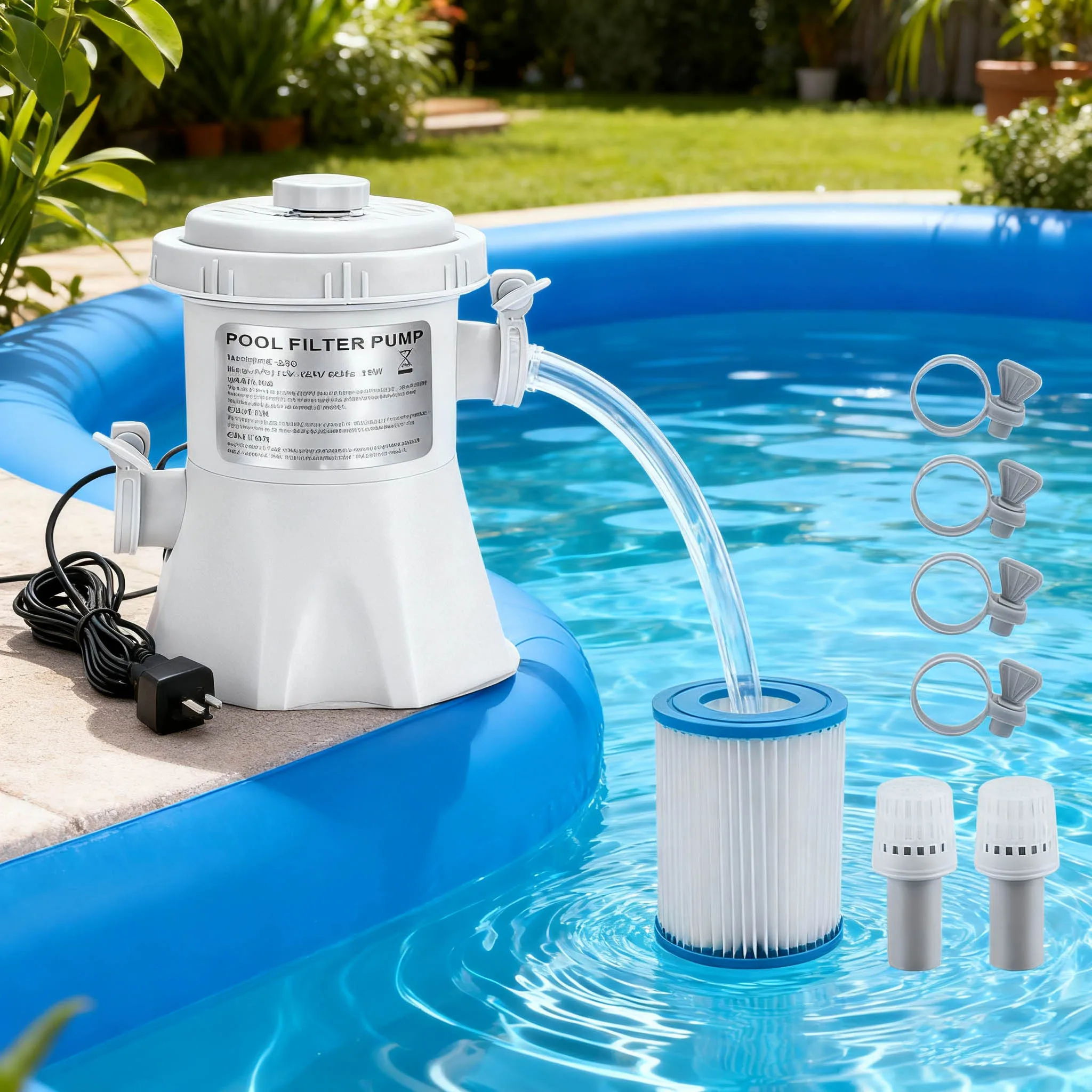 Bomba de filtro de piscina de 300GPH, limpiador de piscinas sobre el suelo, bomba de agua eléctrica que mejora la circulación, bomba de filtro de la UE