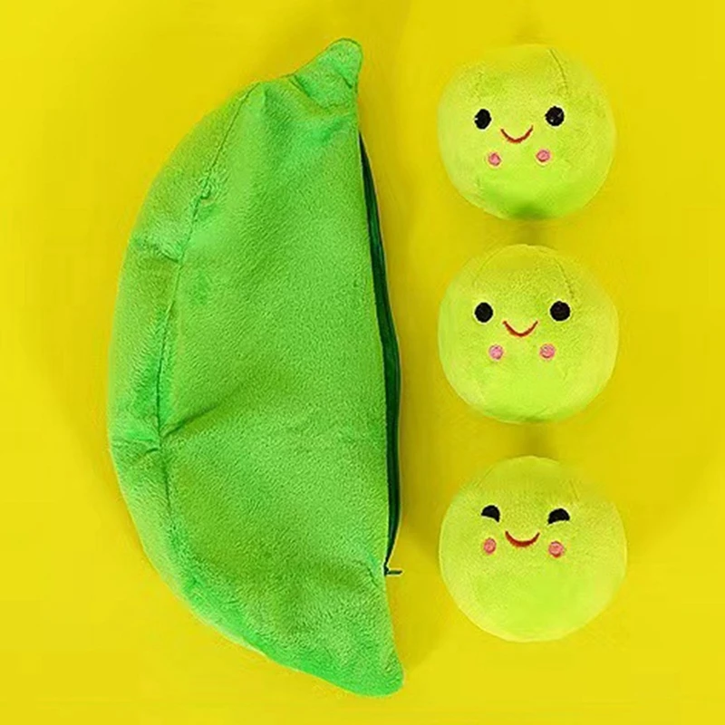 2 Piece Stuffed Pea Toy Soft Plush Zipper Closure Smiling Face Filled Plant Doll Kids Pillow Toy Sofa Bedroom Deco Doll