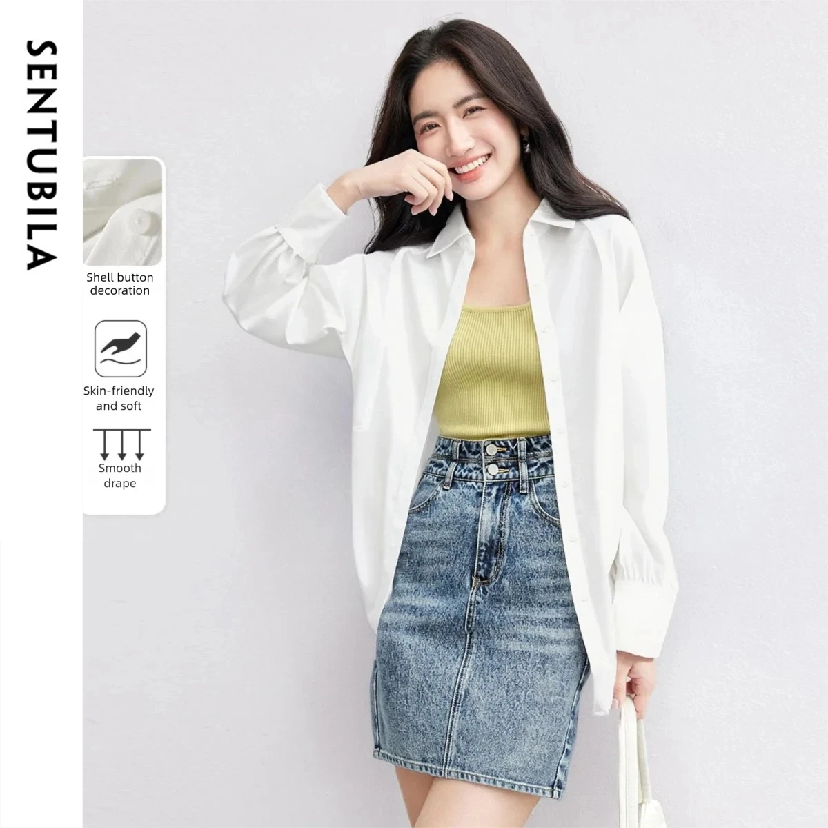 

SENTUBILA Loose Woman White Shirts 2026 Spring Lapel Collar Business Office Wear Casual Basic Long Sleeve Tops 153CB3909X