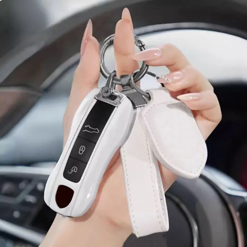 

Luxury Plastics Pearl White Car Key Case Shell Cover Suitable for Porsche Boxster Cayman Panamera Cayenne Macan 718/911 Taycan