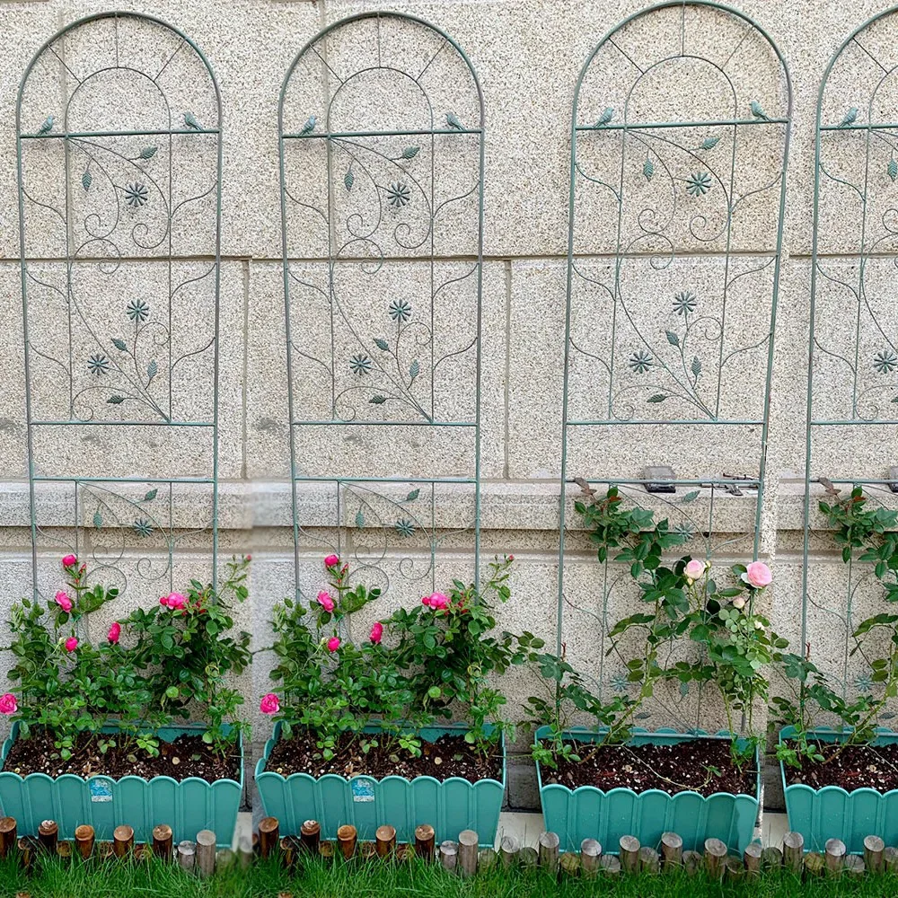 European wrought iron flower stand outdoor garden floor-to-ceiling clematis climbing vine frame courtyard balcony