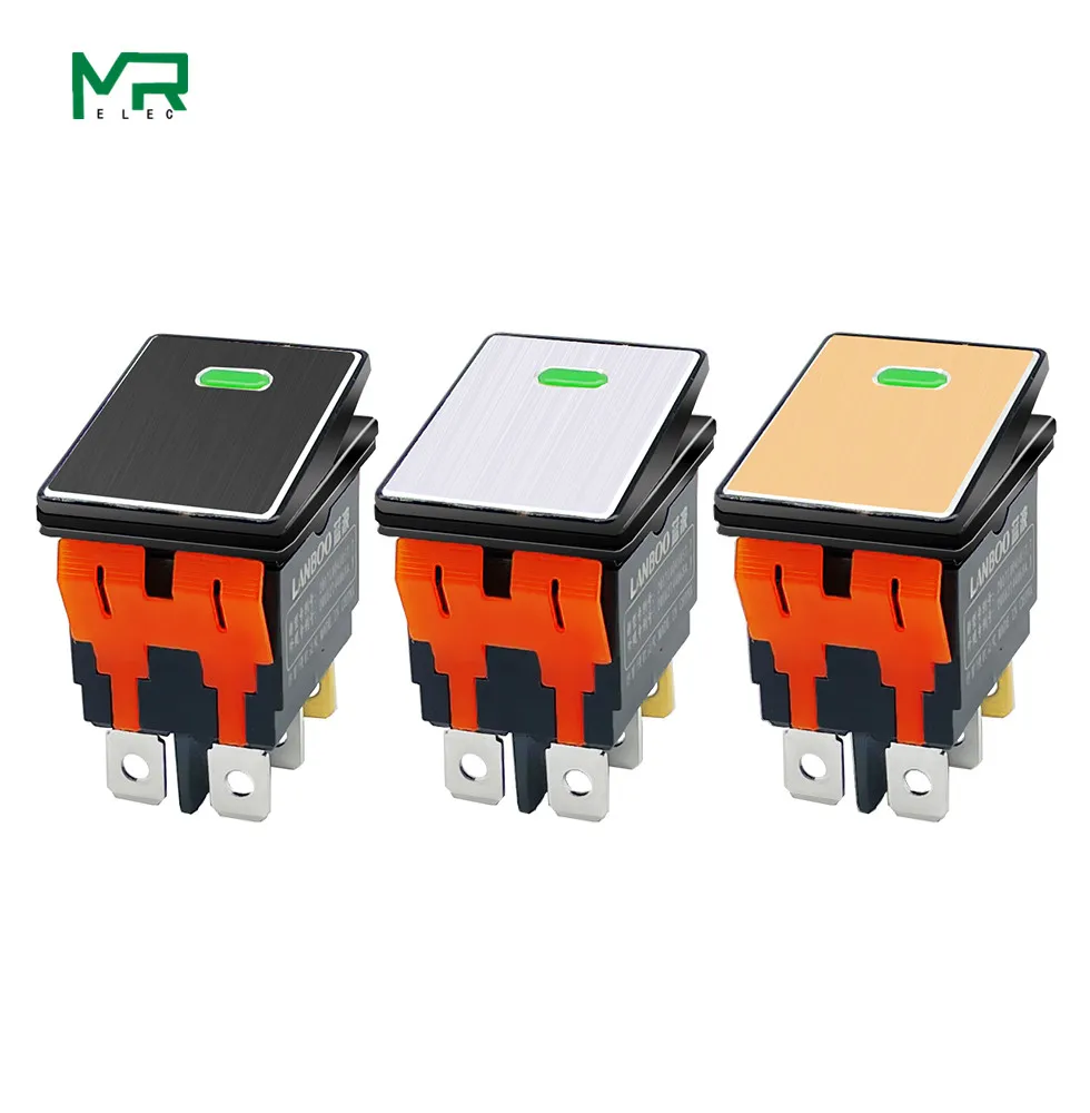 Wysokiej jakości metalowy kwadratowy wodoodporny przełącznik kołyskowy KCD4 2no2nc 4/6 pinów 20A Sprzęt elektryczny LED Wyłącznik zasilania 12V24V220V
