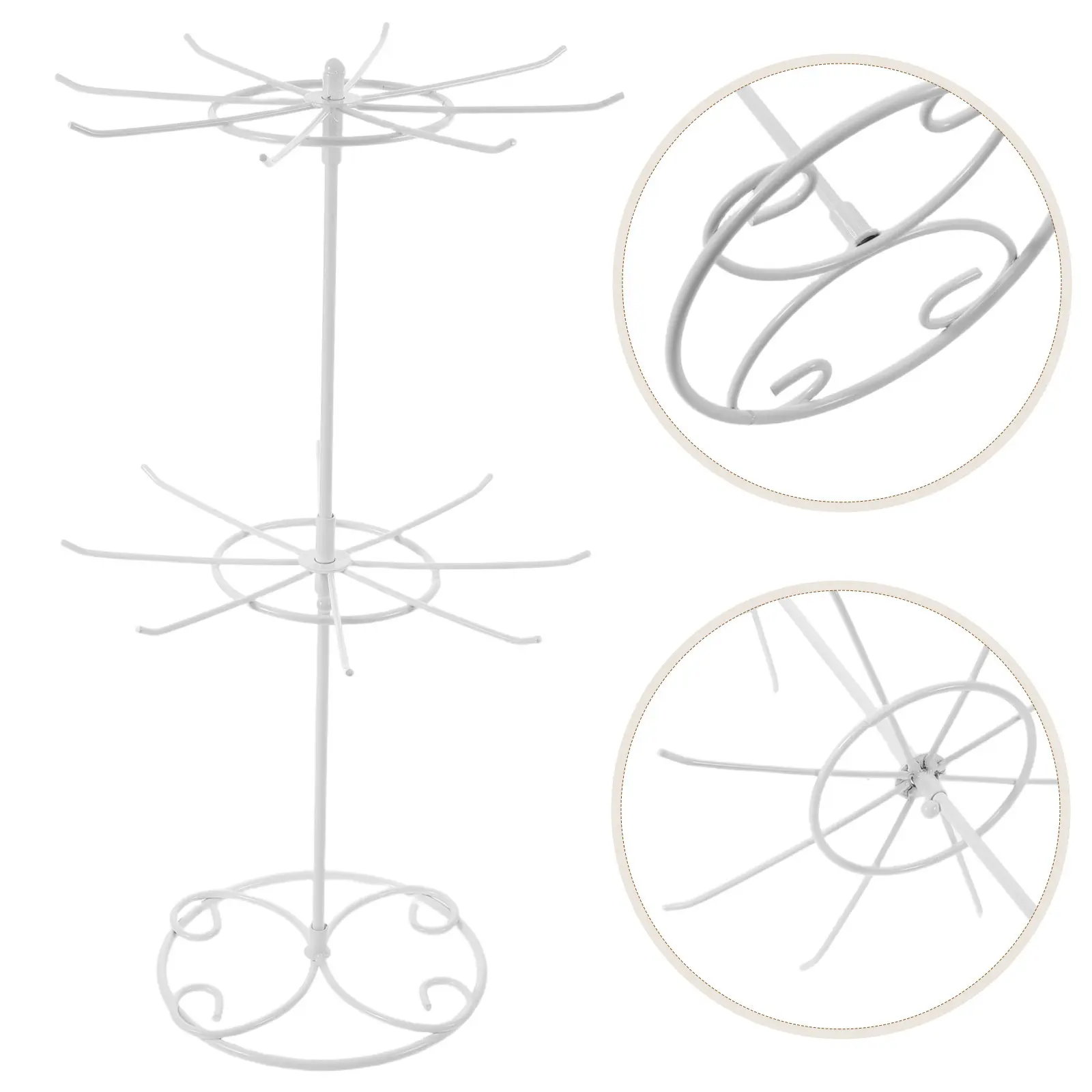 2 Tier White Metal Jewelry Display Stand Rotating Necklace Holder Organizer 16 Hook Rack for Bracelets Earrings Jewelry Store