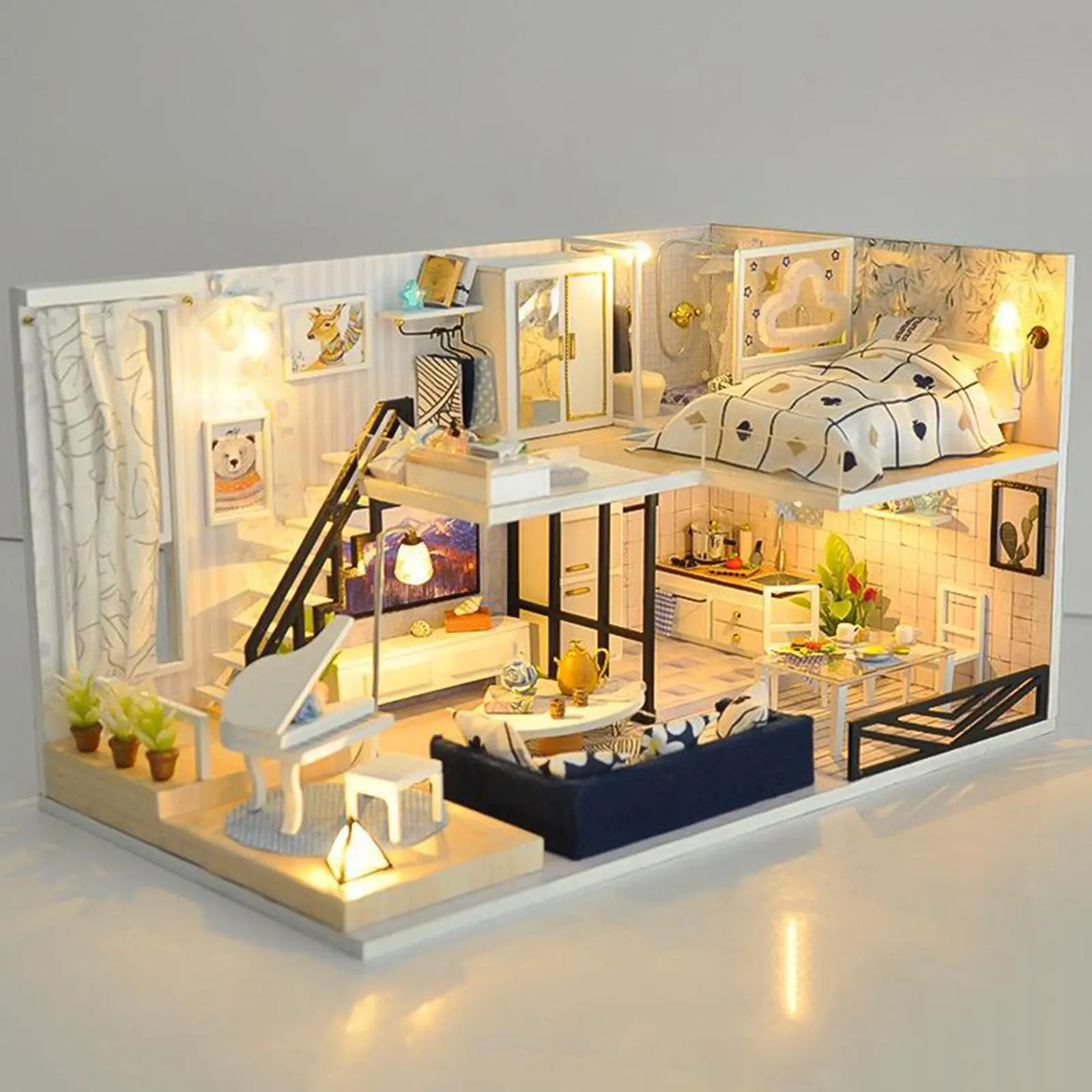 

Деревянный домик, кукольный домик, версия лофта, креативный маленький дом ручной работы, сборная игрушка, подарок на день Святого Валентина