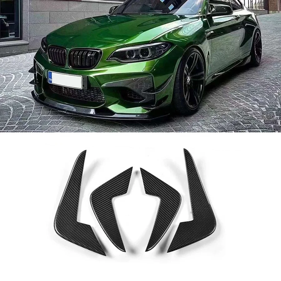 AC Style Carbon Fiber Front Bumper Fins Canards for BMW M2 F87 2016+ Front Lip Car Accessories