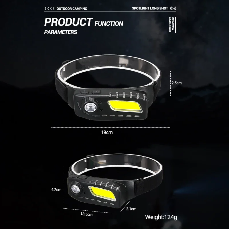 KDULIT Super jasna XPE + COB indukcyjna latarka czołowa podwójne źródło światła wodoodporna zewnętrzna przenośna jazda wędkarstwo nocna latarka do biegania