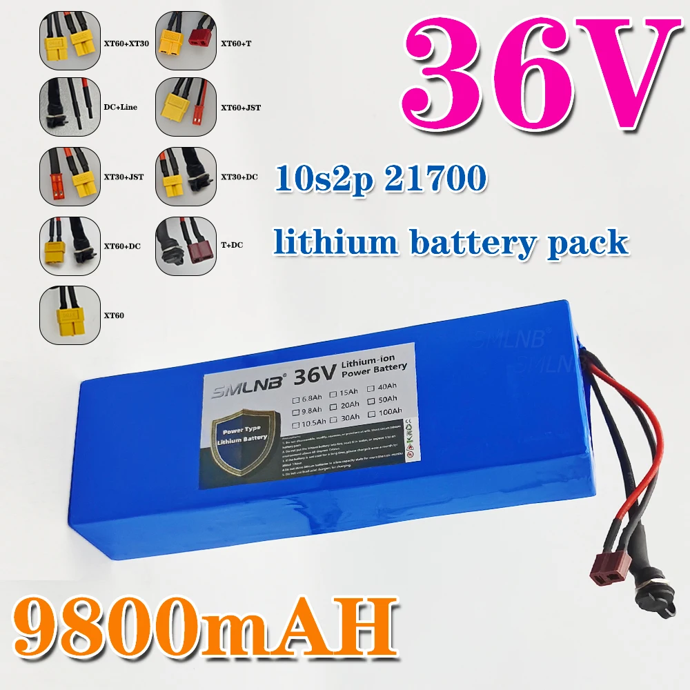 

36V 9.8Ah 21700 Lithium Battery Pack Rechargeable Battery with BMS Charger 10S2P For fishing bicycle Large Capacity Batteries