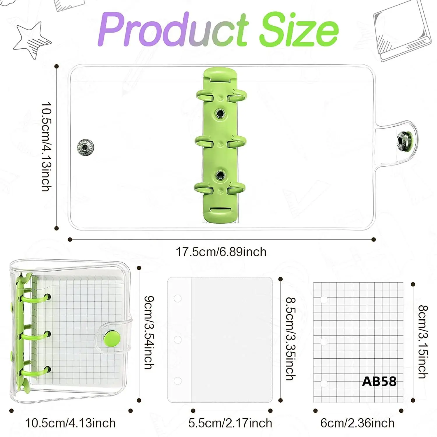 2 Sets Mini Clear 3 Ring Binder Covers With Binder Inner Paper Bag Clear Soft PVC Notebook Closure Binder