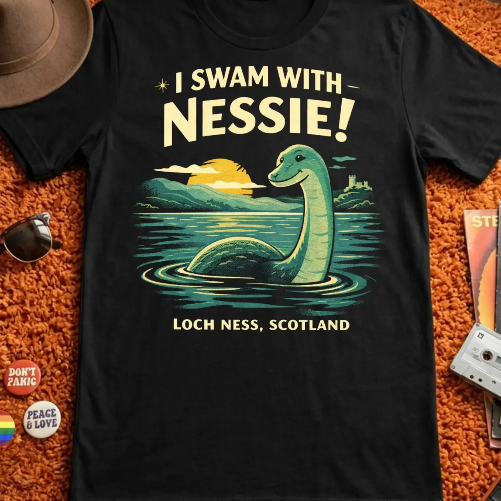 I Swam With Nessie T Shirt Loch Ness Scotland Cryptid Souvenir XS 5X vintage Washed Stylish Slightly designer clothes Stretched