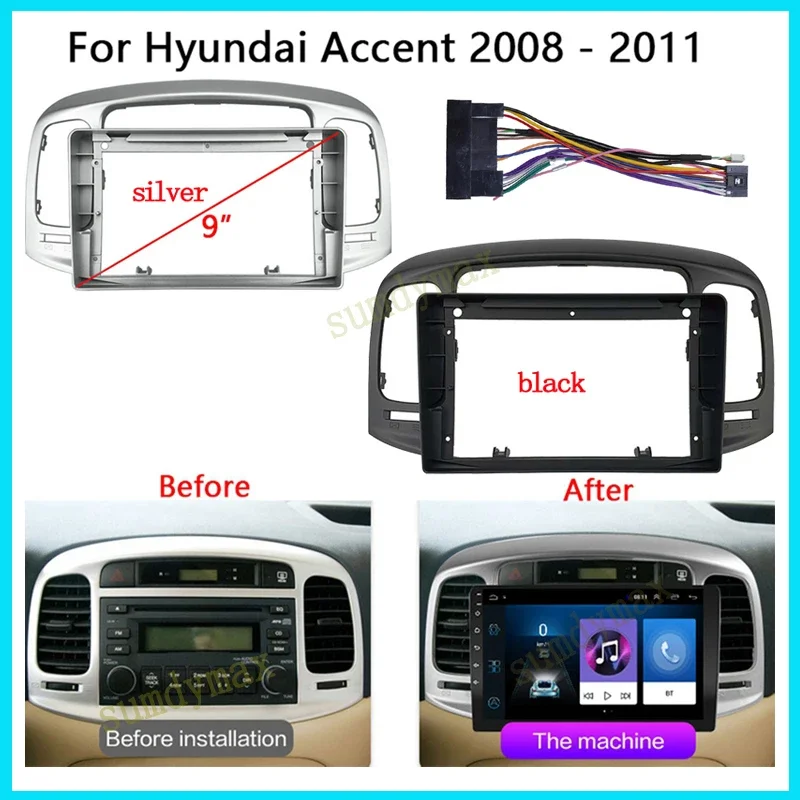 

Рамка-переходник 2DIN для автомагнитолы 9 дюймов с кабелем для Hyundai Accent 2006-2011, для больших экранов, Android автомагнитола 2DIN