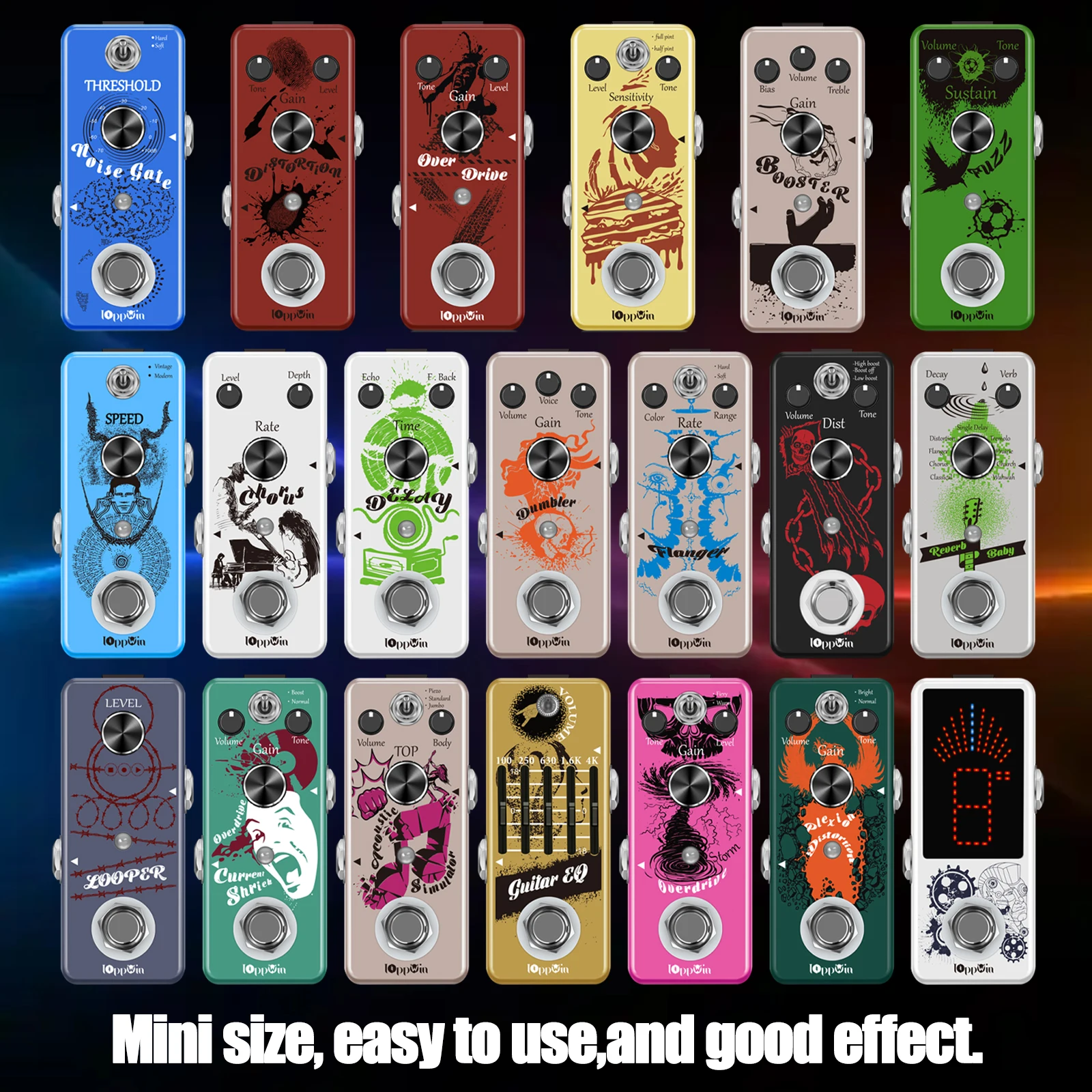

IOppWin Guitar Pedal Distortion Overdrive Noise Gate Equalizer Tuner Flanger Chorus Phaser Booster Compression