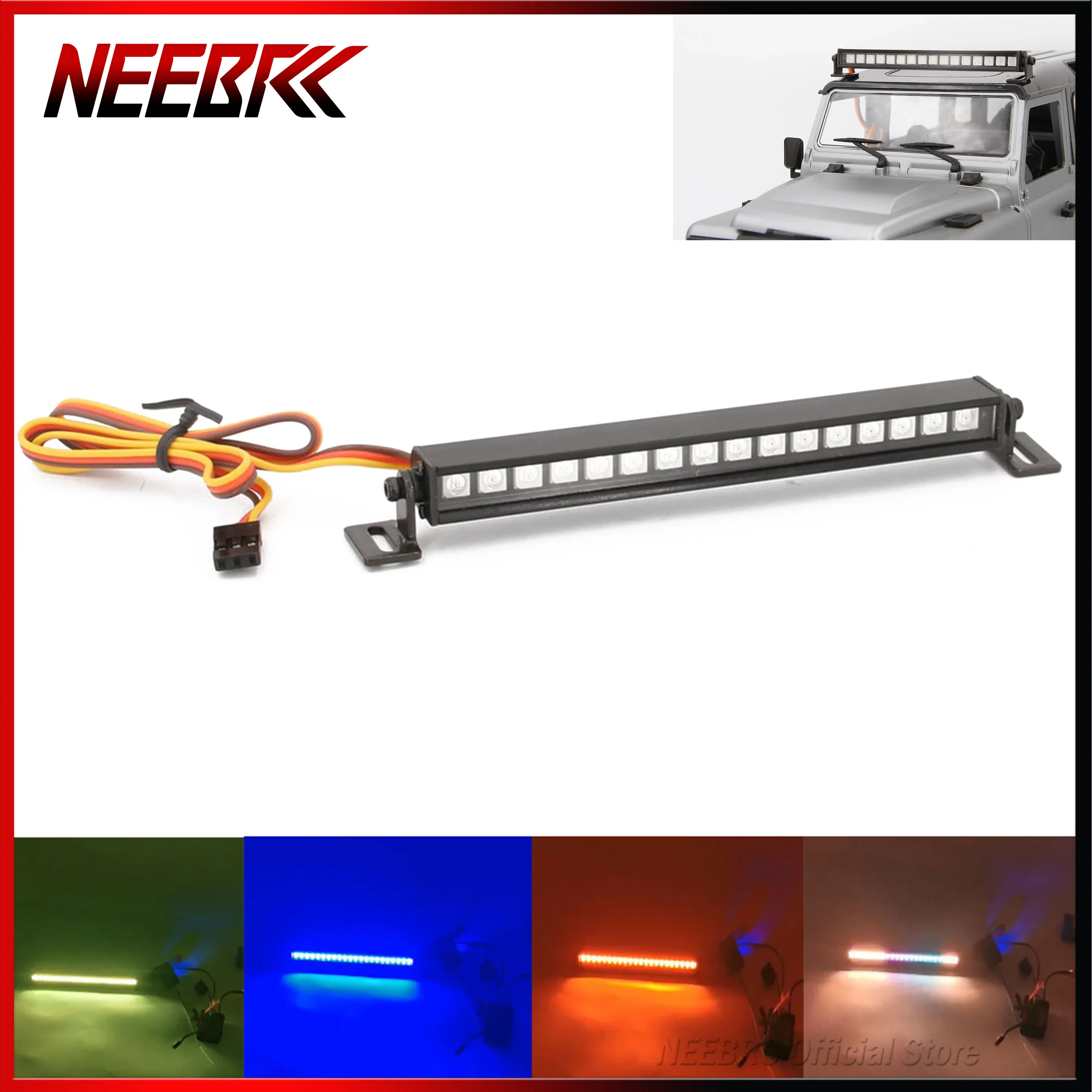 16LED Metal Multi-Mode Colorful Roof Lamp Light Bar for 1/10 RC Crawler Car Axial SCX10 90046 D90 Traxxas TRX-4 Upgrade Parts