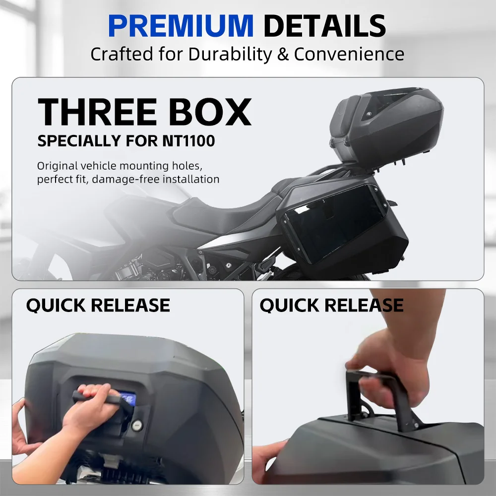 Motorcycle Adventure Three Box System, Stylish Big Volume Fast Removable Touring Storage for HONDA NT1100