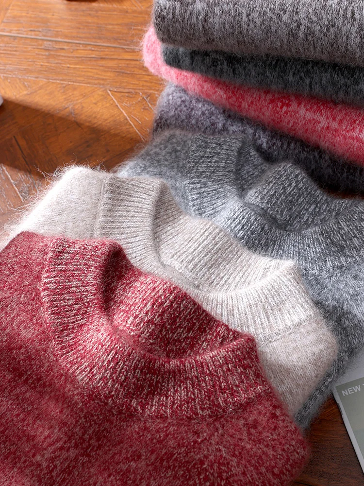 

Women Round Neck Pullover Sweater Autumn Winter 100% Mink Wool Knitwear Basic Casual Soft Warm Bottoms Female Clothing Tops